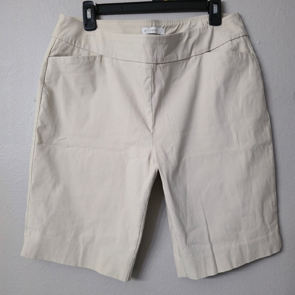 Est. 1946 Womens Khaki Beige Pull On Bermuda Shorts Size 14 Contemporary Pockets